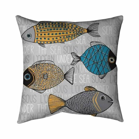 BEGIN HOME DECOR 26 x 26 in. Fishes Illustration-Double Sided Print Indoor Pillow 5541-2626-AN192